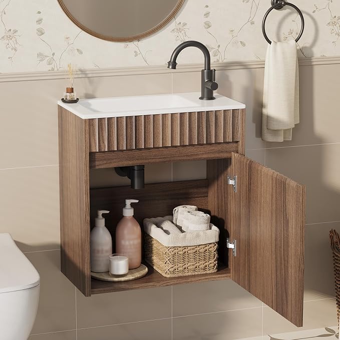 VINGLI 18" Floating Fluted Bathroom Vanity - Image 7