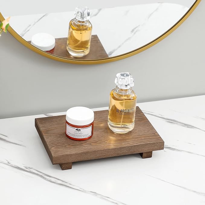 Bathroom Counter Organizer Wood Pedestal Stand Farmhouse Decorative Tray Soap - Image 6