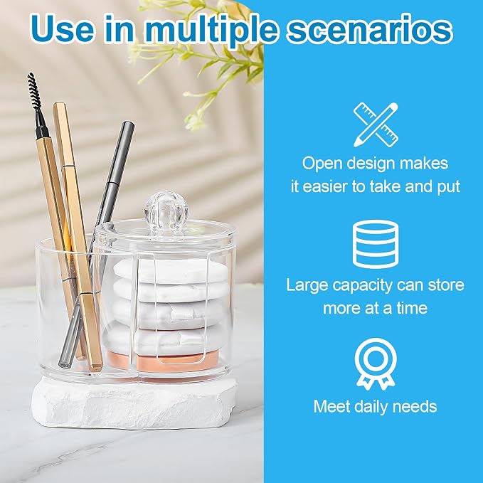 Cotton Swab Holder Dispenser Dual-Compartment Cotton Organizer Clear Vanity - Image 5