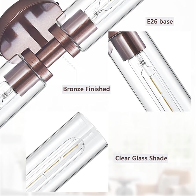 2 Light Bronze Bathroom Light Fixtures Over Mirror, Modern Farmhouse Bathroom - Image 3