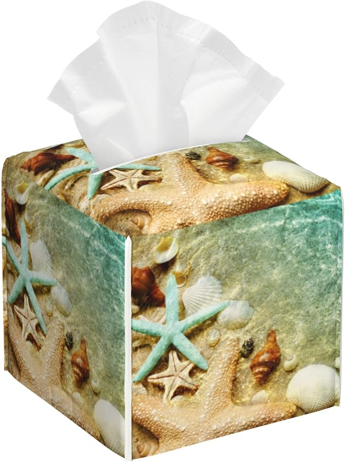 Starfish Seashell on Summer Beach Tissue Box Cover Square, Starfish Seashell by sndheke