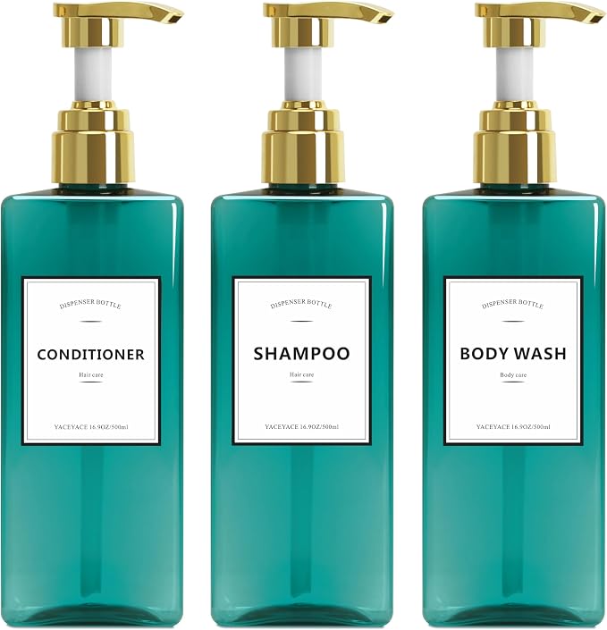 Shampoo Bottles with Gold Pump YACEYACE 16.9oz Set of 3 Empty Shower Bottles by YACEYACE