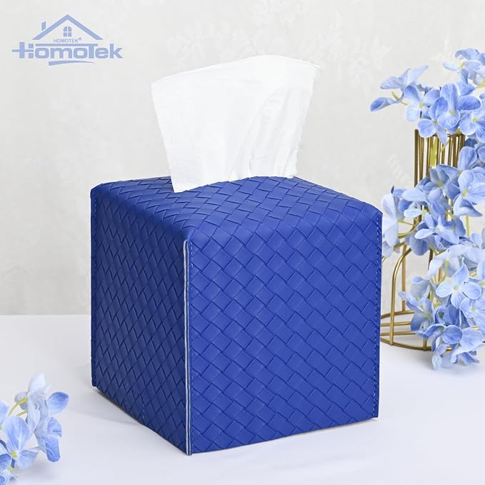 HOMOTEK 2 Pack Tissue Box Cover, Square PU Leather Tissue Holder, Decorative - Image 4