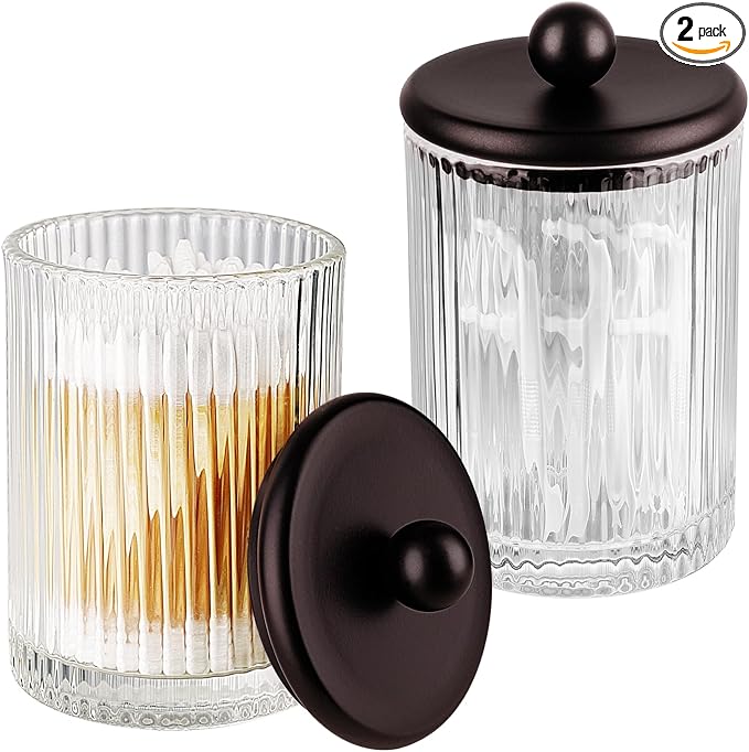 SheeChung 2-Pack Bronze Ribbed Glass Qtip Holder by SheeChung