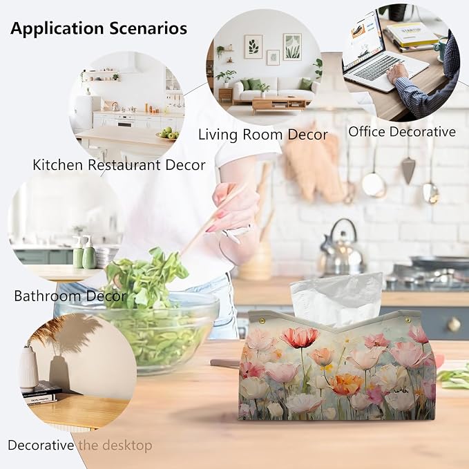 Spring Floral Leather Tissue Box Cover Rectangle, Tulip Flower Toilet Paper Box - Image 4