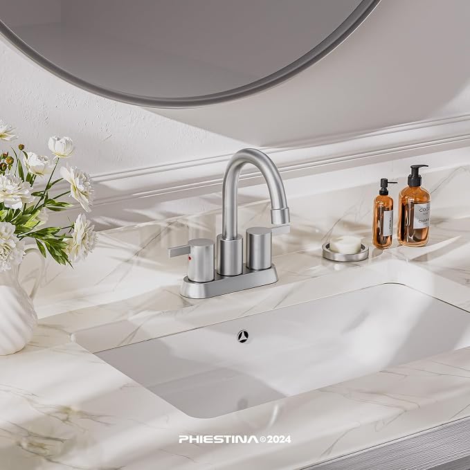 Phiestina Brushed Nickel 4 Inch 2 Handle Centerset Lead-Free Bathroom Sink - Image 7