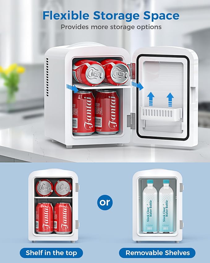 Mini Fridge, 4L/6 Cans Cooler & Warmer Portable Compact Refrigerator, Small - Image 5