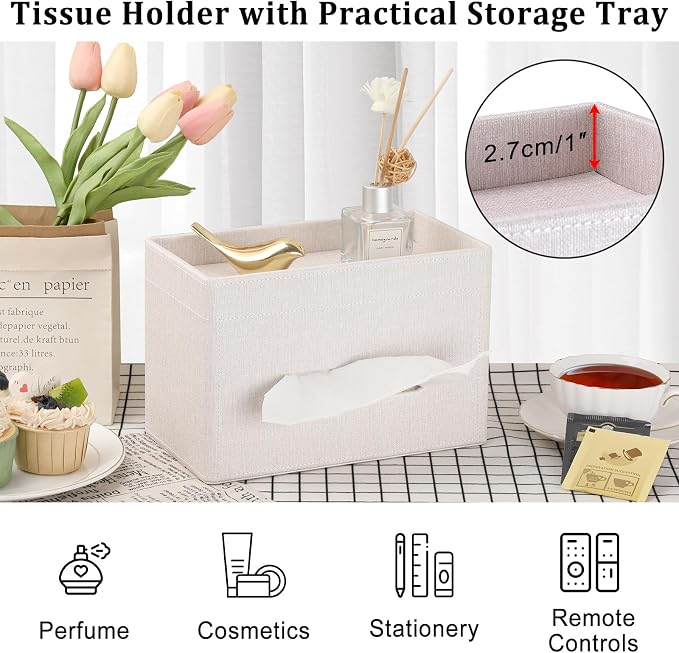Sumnacon Tissue Box Cover with Storage Tray, Decorative Rectangular Tissue - Image 3