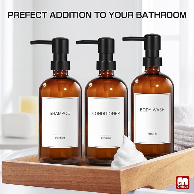 GMISUN Glass Shampoo and Conditioner Dispenser, Shower Soap Dispenser Bottles - Image 4