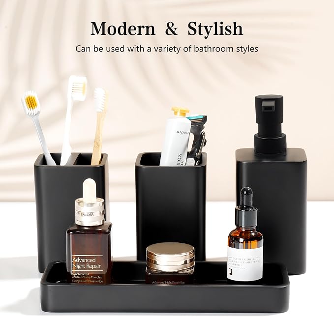 Bathroom Accessories Set, Soap Dispenser, Toothbrush Holder, Qtip Holder Set - Image 2