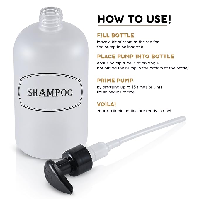 16 oz Shampoo, Conditioner, Wash Refillable Empty Plastic Pump Bottle Dispenser - Image 8