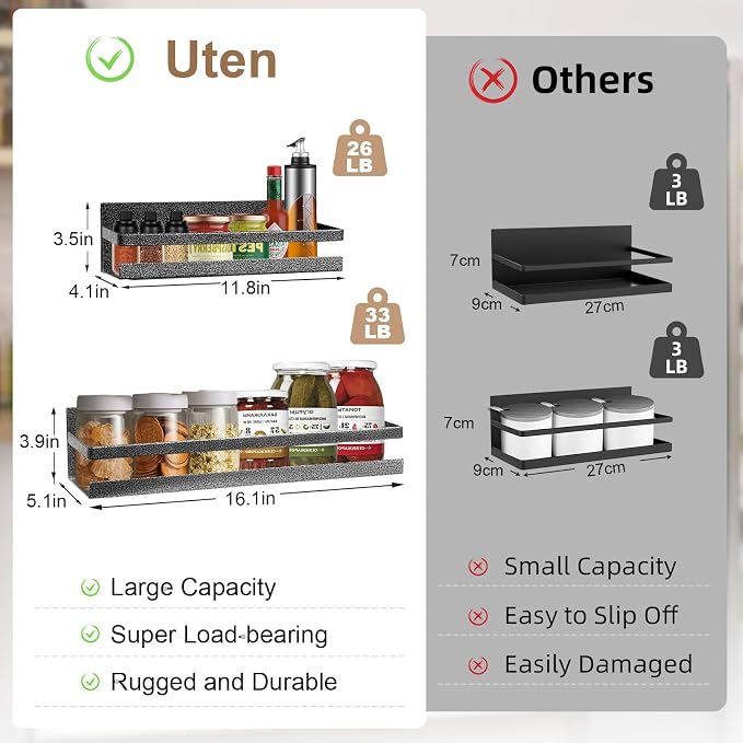 Uten Large Spice Rack for Refrigerator, 2 Pack Strong Magnetic Shelves - Image 2