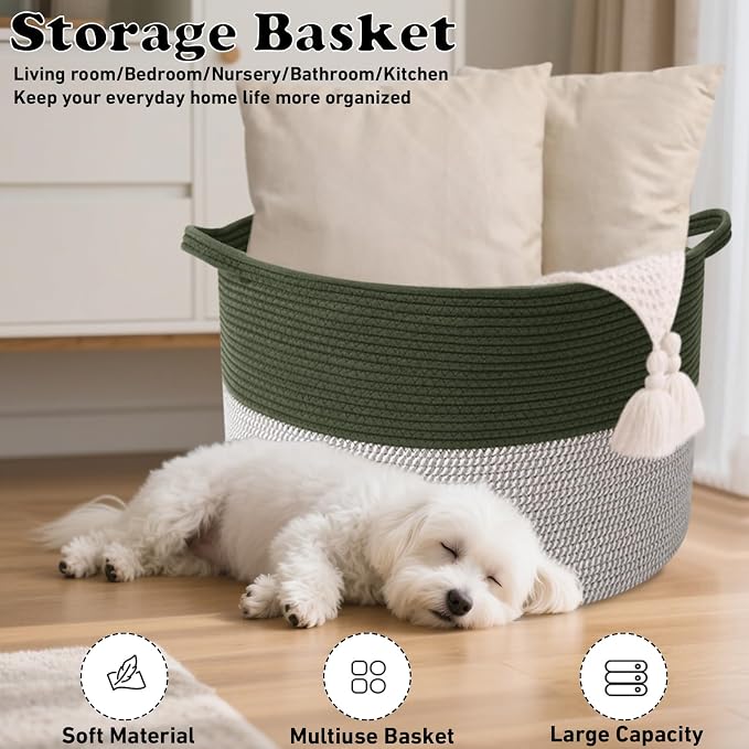 65L Large Blanket Basket, 19.7" L x 19.7" W x 13" H Rope Woven Baskets - Image 6