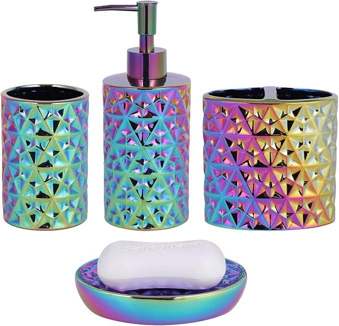 Colorful Bathroom Accessories Set 4 Pcs, Lotion Soap Dispenser, Soap Dish by RXLVCKY