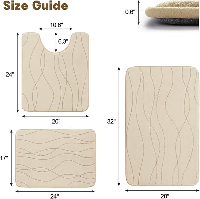 YIHOUSE Memory Foam Bathroom Rug Sets 3 Piece, Ultra Absorbent Bath Mat - Image 2