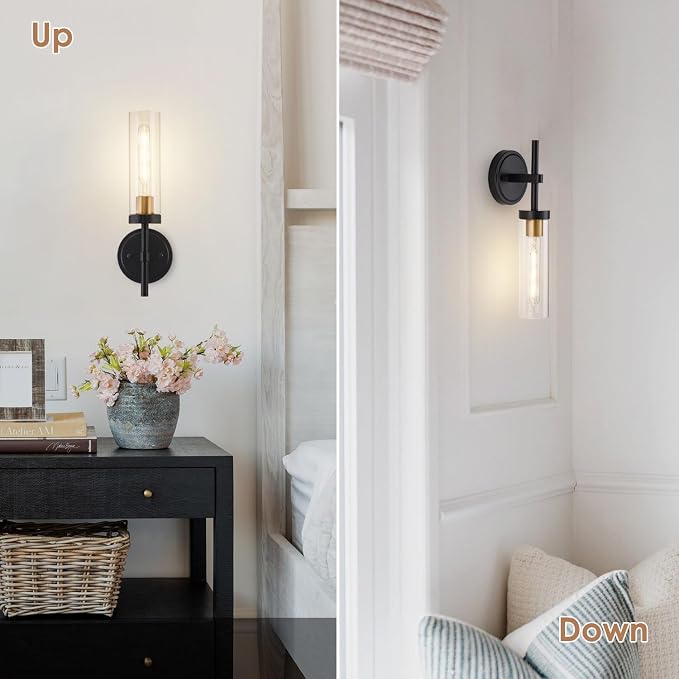 Black and Gold Hardwired Wall Sconces Set of 2, Modern Bathroom Vanity Sconces - Image 7