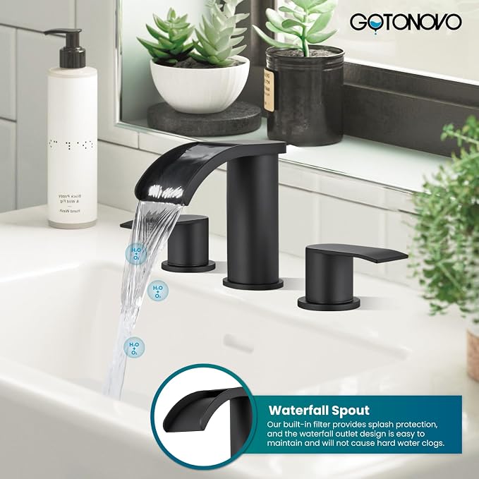 gotonovo Waterfall 8 inch Widespread Bathroom Faucet Set Bathroom Sink Faucet 3 - Image 2