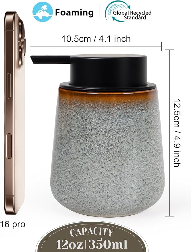 INGOFIN Ceramic Foaming Soap Dispenser -12oz Foam Hand Soap Dispenser Bathroom - Image 2