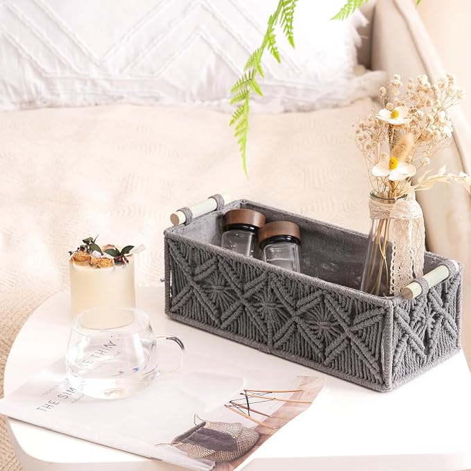 Nonam Macrame Storage Baskets, Boho Decor Style Woven Storage Boxes - Image 6