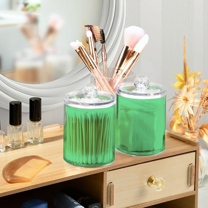 Navy Green Qtip Holder Organizer Dispenser Cotton Swabs Cans Plastic Jars - Image 6
