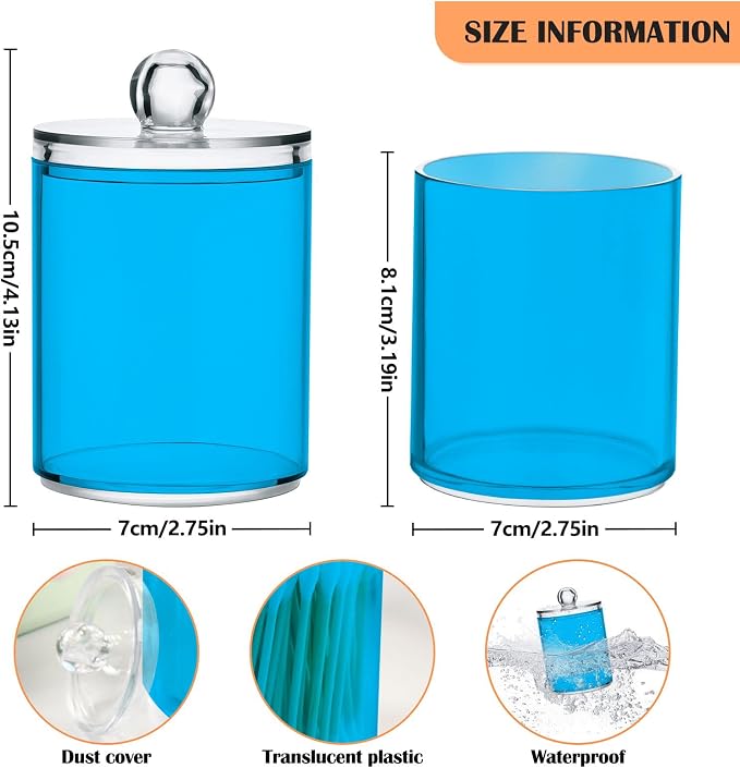 Sky Blue Qtip Holder Organizer Dispenser Cotton Swabs Cans Plastic Jars - Image 3