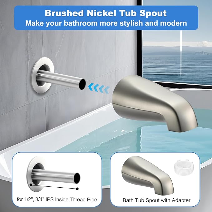 Universal Bath Tub Spout with Adapter, Bathtub Faucet Spout Without Diverter - Image 5