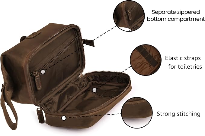 LEATHER VILLAGE Genuine Leather Dopp Kit – Large Travel Toiletry Bag - Image 2