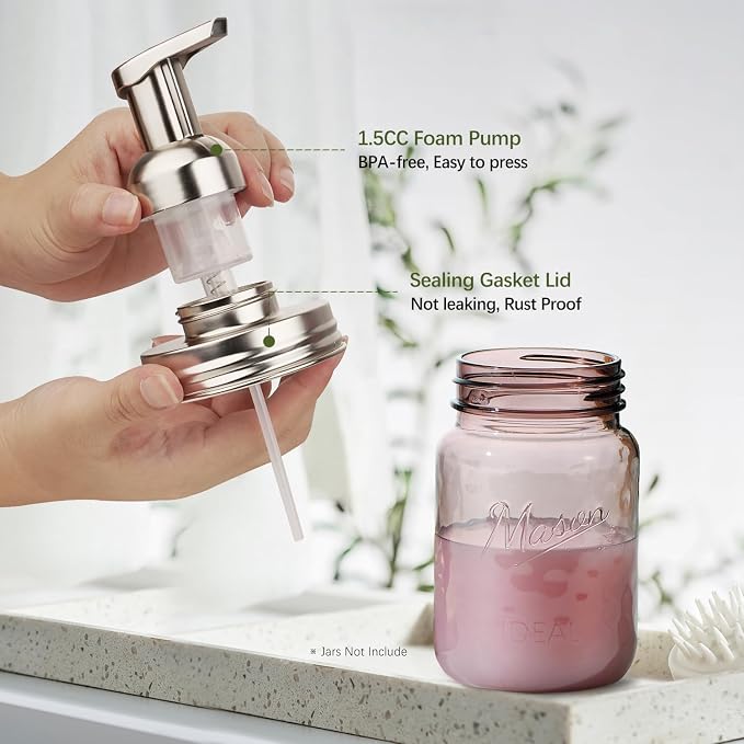 Amolliar Mason Jar Foaming Soap Dispenser Lids, Plastic Foam Pump Lids - Image 3