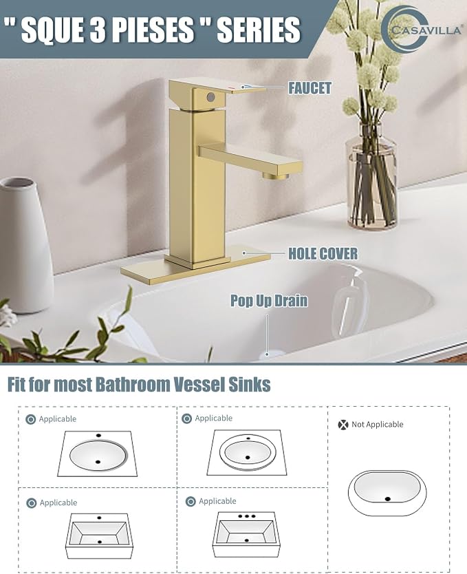 Bathroom Faucet, Brushed Gold Bathroom Sink Faucets & Parts, Vanity Faucet - Image 2