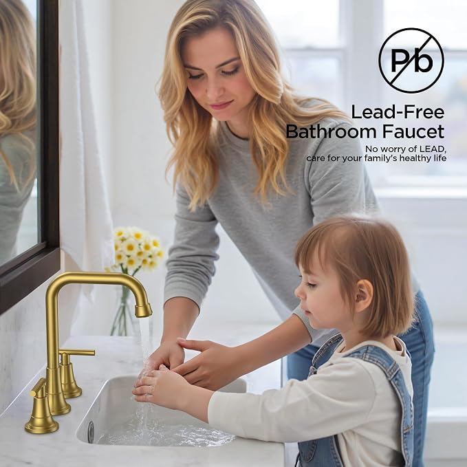 FORIOUS 3 Hole 8 Inch Widespread Bathroom Faucet in Brushed Gold - Image 7
