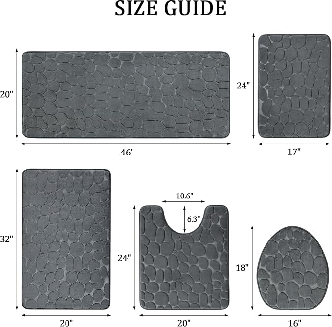 YIHOUSE Bathroom Rugs Mat Set 5 Piece Dark Grey, Memory Foam Bath Mats Sets - Image 2