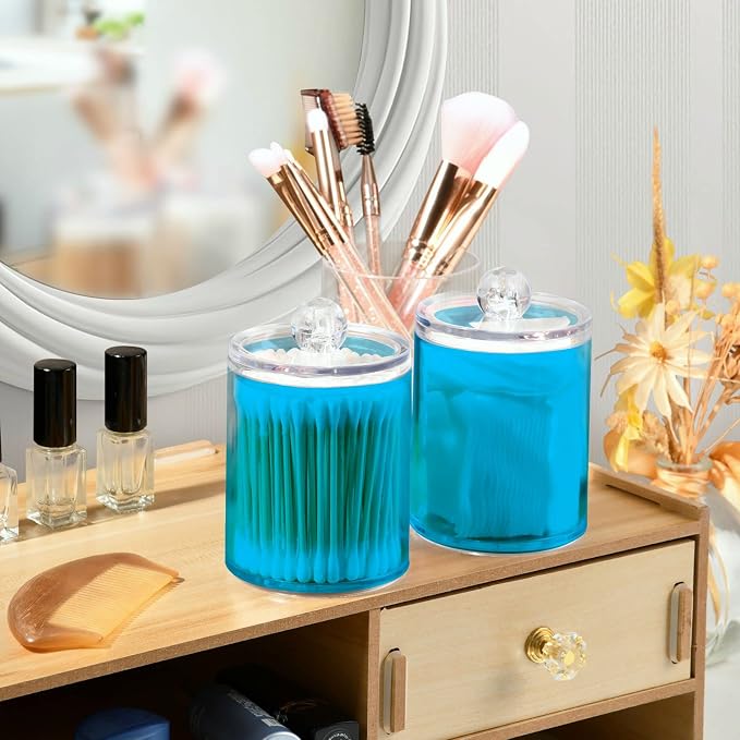 Sky Blue Qtip Holder Organizer Dispenser Cotton Swabs Cans Plastic Jars - Image 6