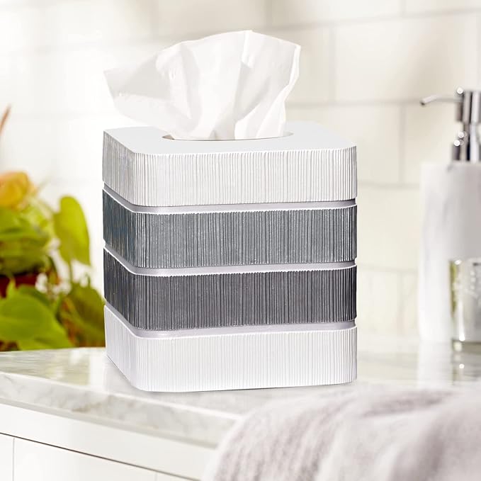 Zahari Home 2pc Modern Line Stylish Bath Accessories Set Waste Basket & Square - Image 4