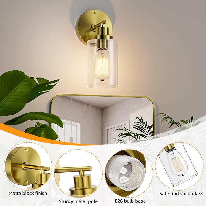 GORDNWE 1-Light Bathroom Wall Sconce, Brushed Gold Vanity Light, Modern Wall - Image 4