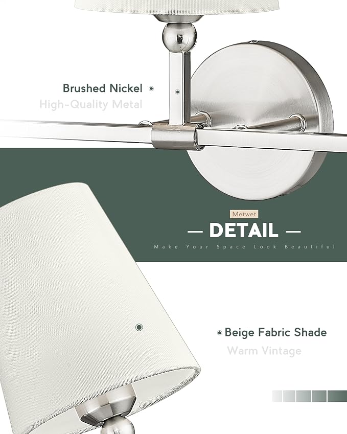 3-Light Bathroom Light Fixtures, Brushed Nickel Vanity Lights - Image 3