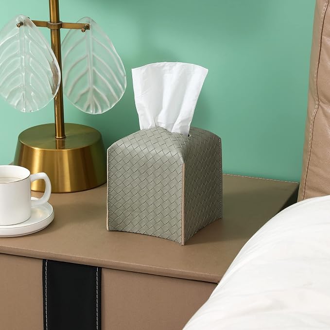 Tissue Box Cover PU Leather Tissue Holder Square Facial Tissue Case Facial - Image 3