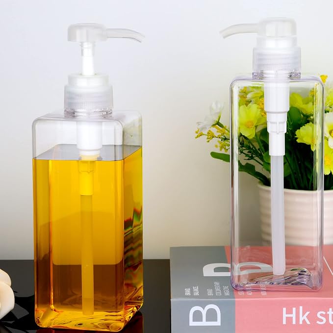 Pump Bottle Dispenser 22oz/650ml Jansburg 2Pack Refillable Square Plastic - Image 6