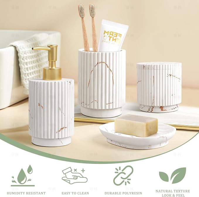 Bathroom Accessories Set 4 Pcs-Toothbrush Holders Set, Soap Dispenser, Cotton - Image 5