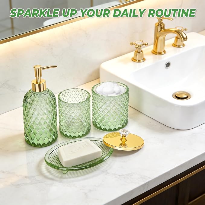 Jenseits Emerald Green Glass Bathroom Set 4 Piece - Image 4