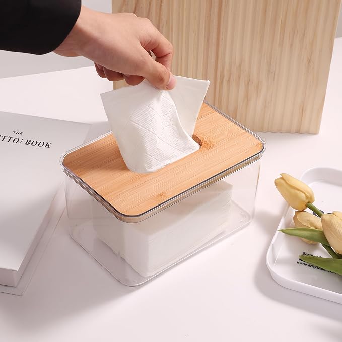 Acrylic Tissue Box Cover, Bamboo Dryer Sheet Holder, Wooden Rectangular Dryer - Image 4