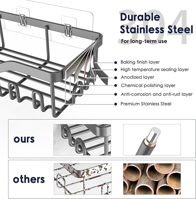 Shower Caddy Adhesive Shower Organizer 8-Pack, Rustproof Stainless Steel - Image 3