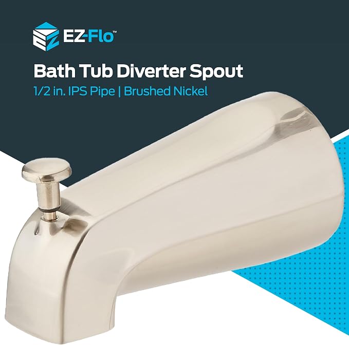 EZ-FLO 5 Inch Zinc Bath Tub Diverter Spout, 1/2 Inch IPS Pipe, Brushed Nickel - Image 2