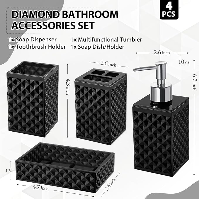 Black Bathroom Accessories Set, 4 Pack Matte Black Bath Accessory Sets Complete - Image 2