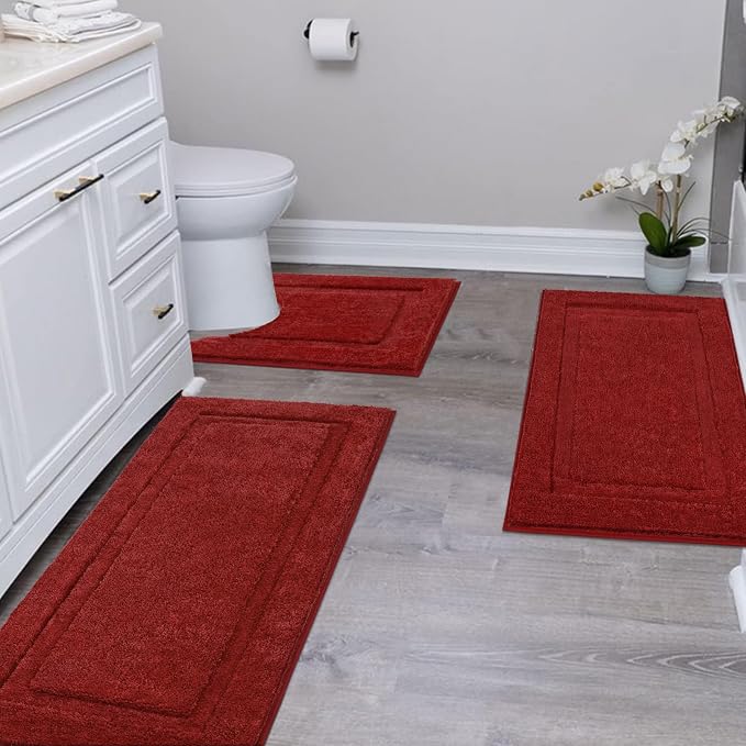 SHACOS Red Christmas Bathroom Rugs Sets 3 Piece, Soft Fluffy Water Absorbent - Image 2