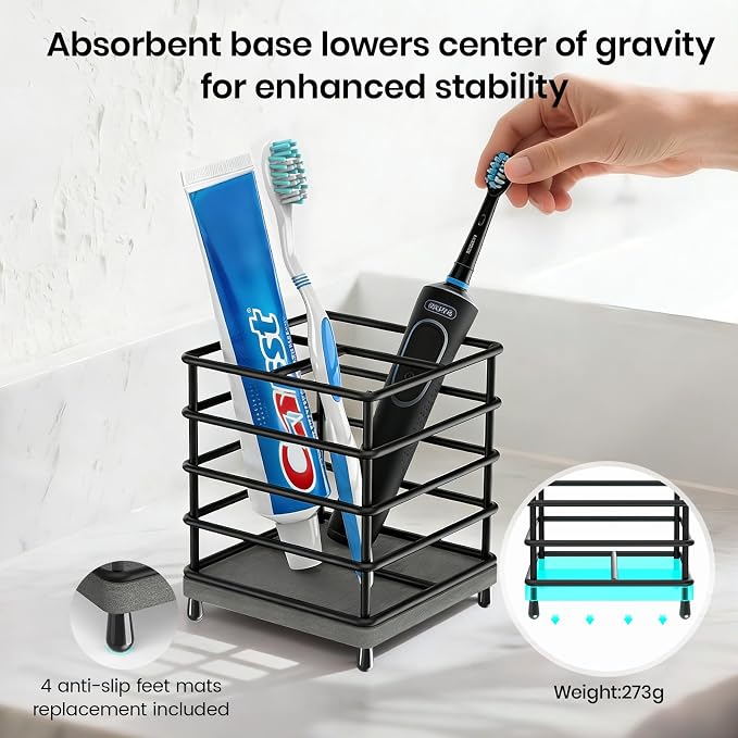 BOTEMY Toothbrush Holders with Quick Drying Mat—Black Toothbrush and Toothpaste - Image 4