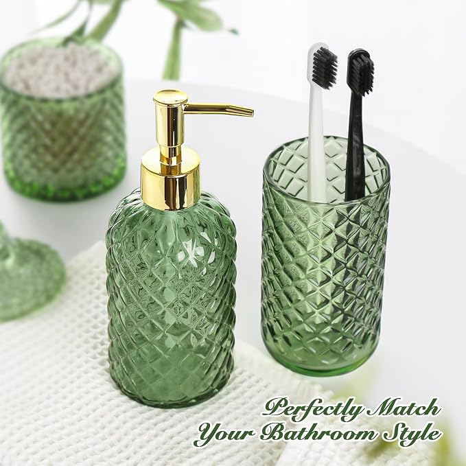 Green Bathroom Accessories Set, 4 Pack Olive Green Bathroom Decor Accessory - Image 3