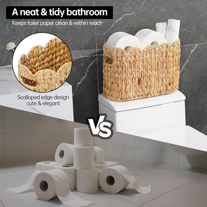 Toilet Paper Storage Basket, Scalloped Wicker Basket - Image 7
