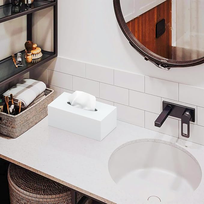 Acrylic Tissue Box Cover Rectangle, PITBVO White Tissue Box Holder, Facial - Image 7