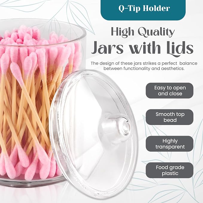 Qtip Holder Set, 4 Pack Clear Plastic Apothecary Jars - Image 3
