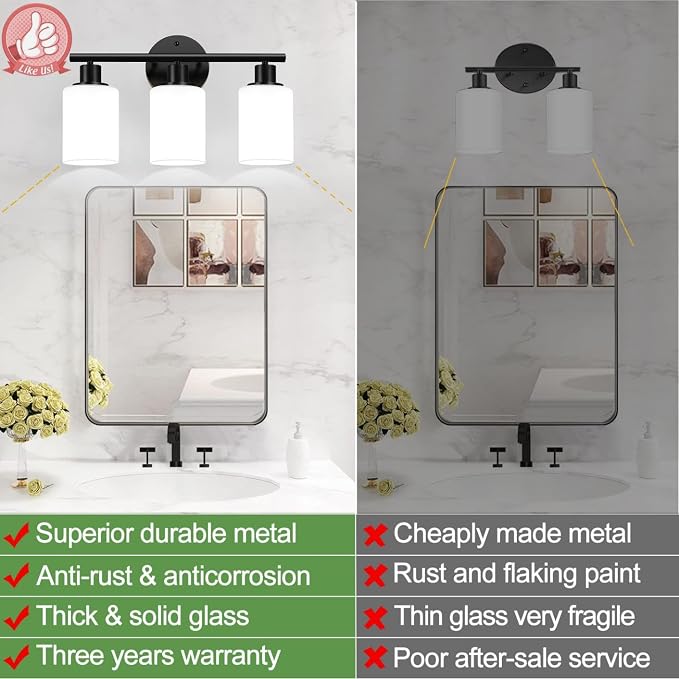 3-Light Bathroom Light Fixtures, Bathroom Wall Lamp - Image 3
